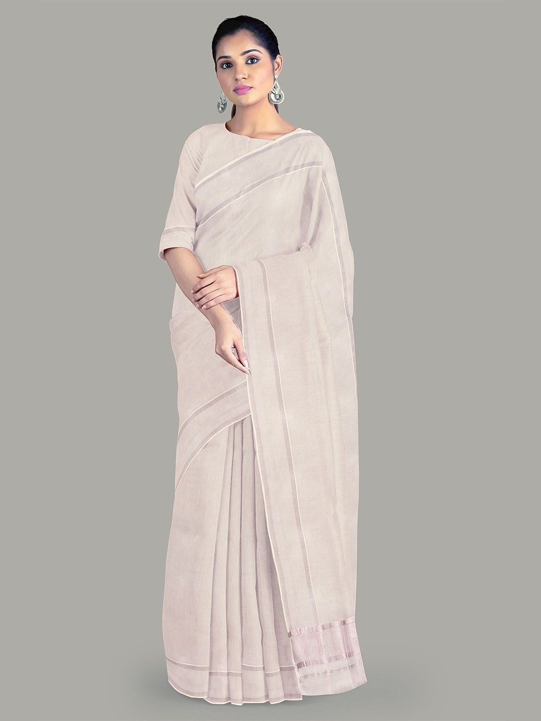 

The Chennai Silks Pure Cotton Kasavu Saree, Off white