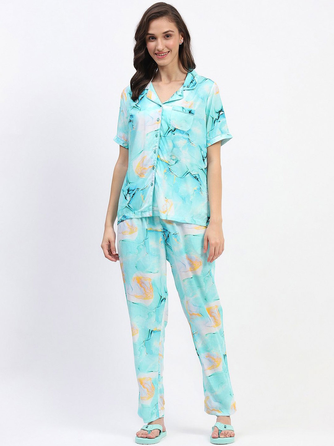 

MADAME M SECRET Women Abstract Printed Night suit, Blue