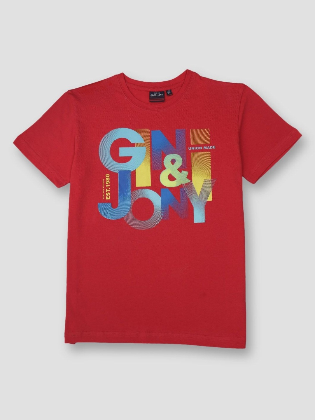 

Gini and Jony Boys Typography Printed Round Neck Cotton T-shirt, Red