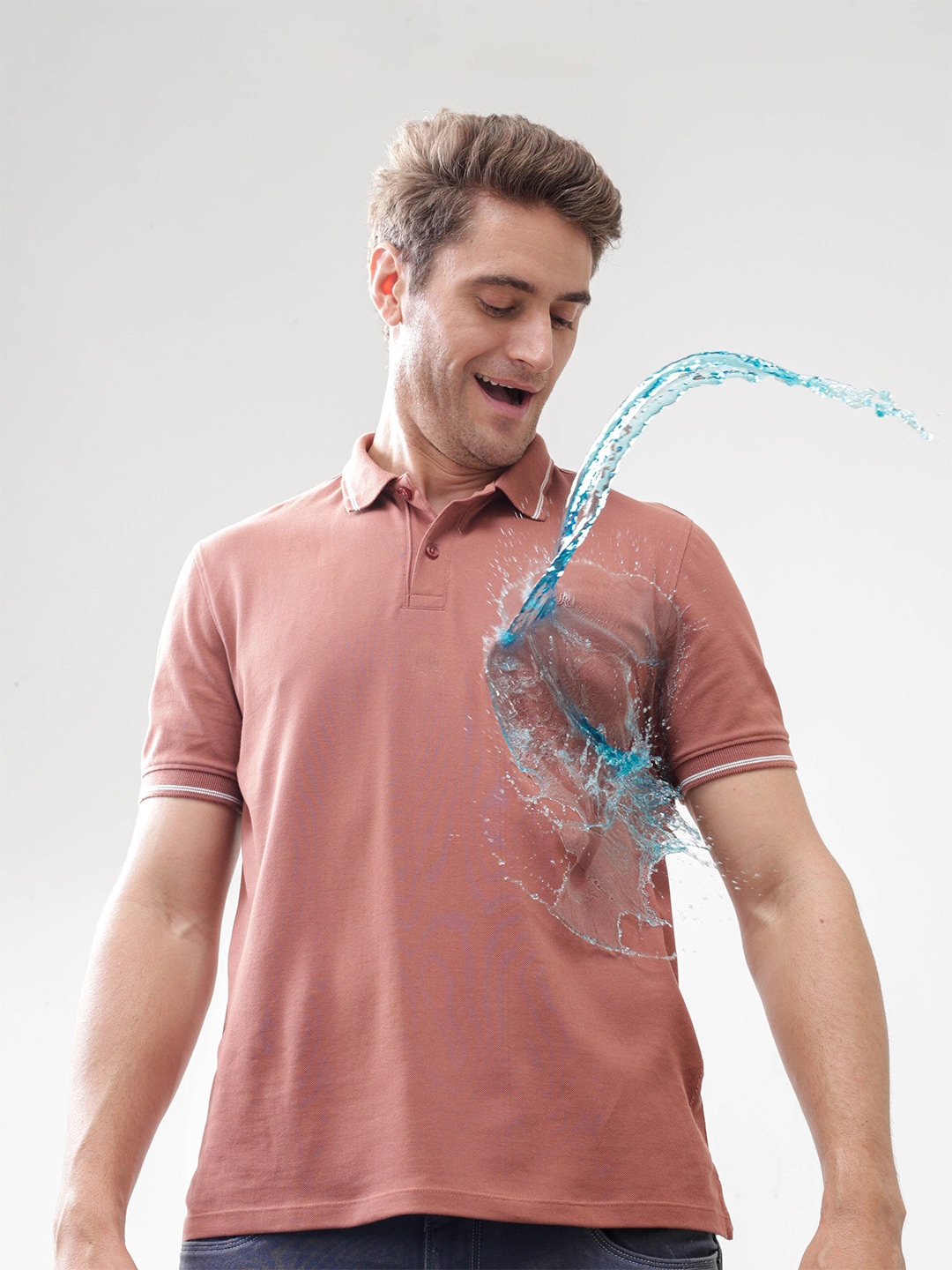 

TURMS Anti Stain Anti Odor Water Repellent Cotton Polo T-Shirt, Brown