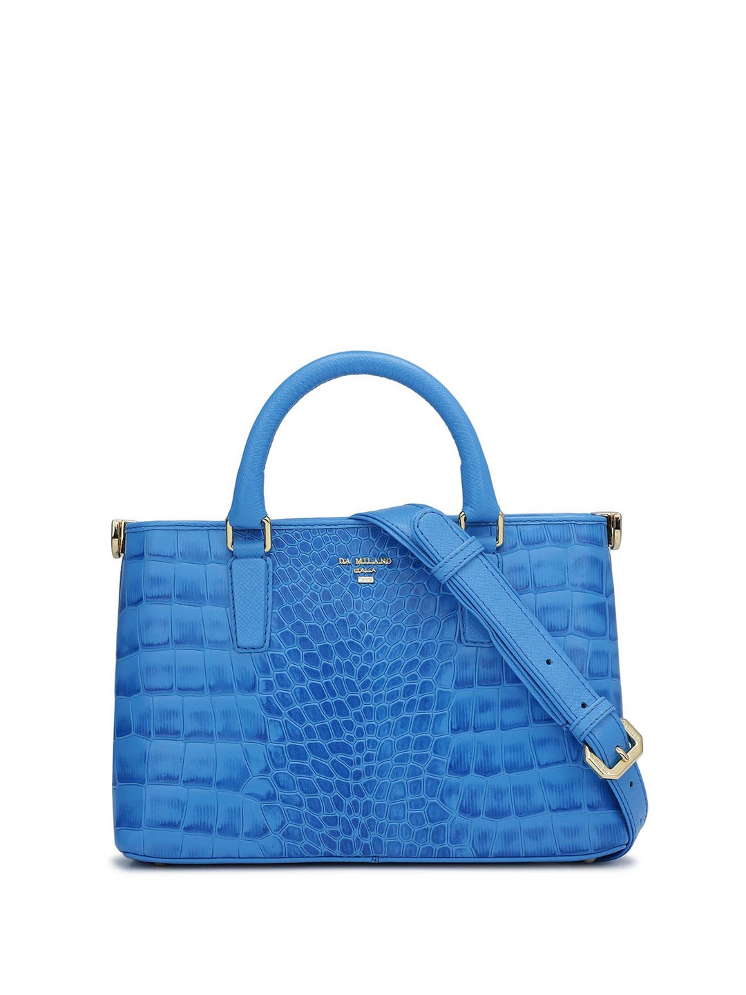 

Da Milano Textured Leather Oversized Structured Handheld Bag with Quilted, Blue