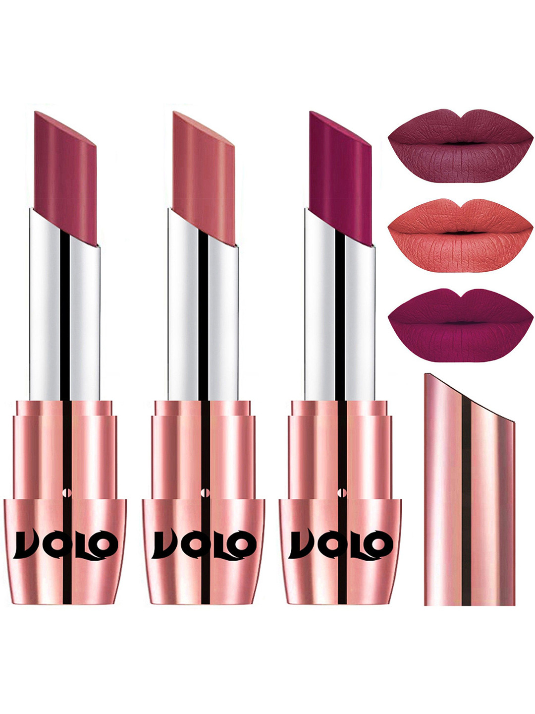 

VOLO Set Of 3 Creme Matte Lipstick 3.5g Each - Magenta 631-Cherry 632-Light Peach 645