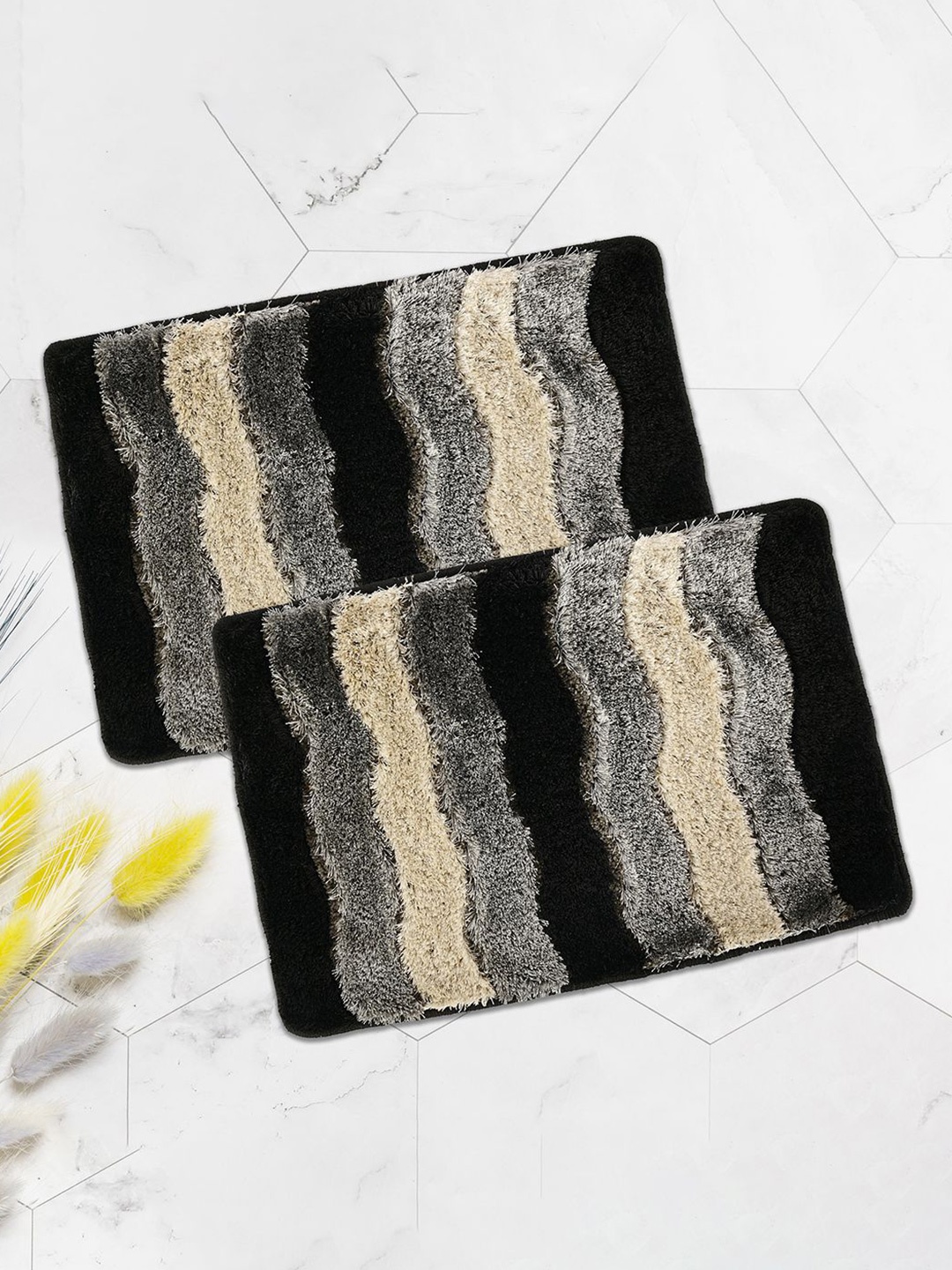 

Kuber Industries Black & Grey 2 Pieces Printed Anti-Slip Doormats
