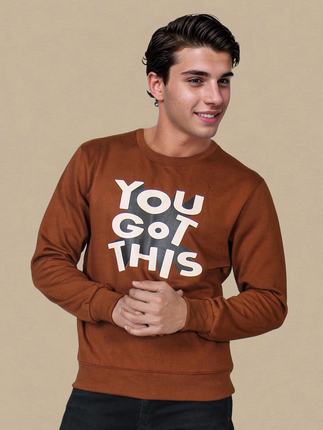 

MABYN Men Printed Sweatshirt, Brown