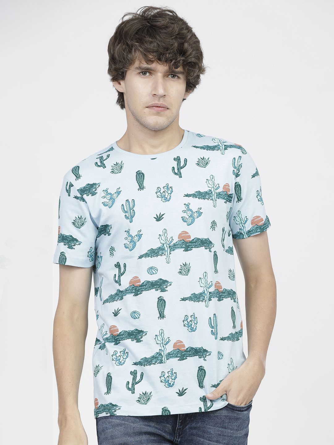 

LOCOMOTIVE Men Graphic Printed Round Neck Cotton Slim Fit T-shirt, Blue