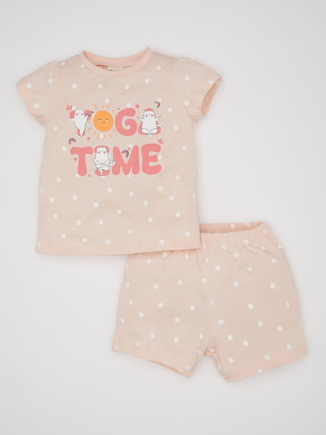 

DeFacto Girls Printed Pure Cotton Night Suit, Pink