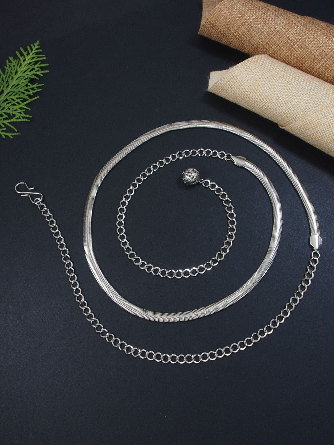 

I Jewels Navratri Oxidised Adjustable Boho Waist Chain, Silver