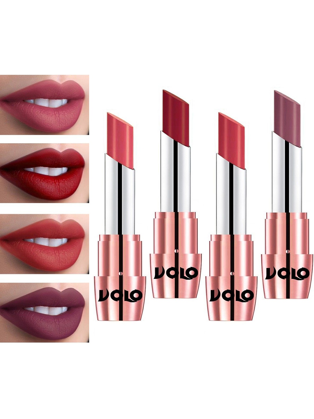 

VOLO Set Of 4 Creme Matte Lipstick - 3.5 g Each - Plum-Peach-Red-Dark Peach