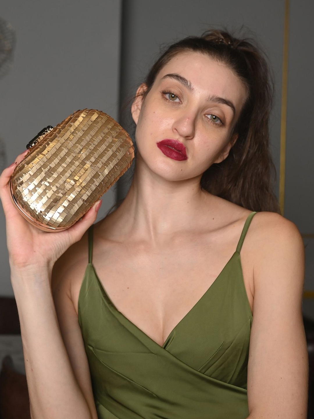 

ODETTE Embellished Box Clutch, Gold