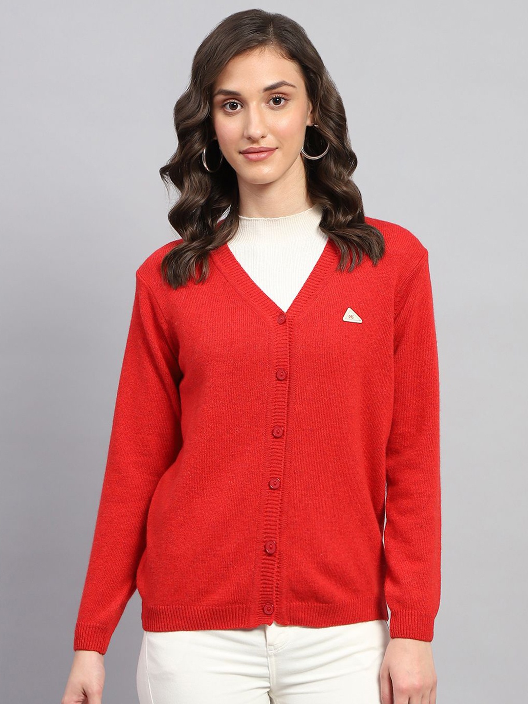 

Monte Carlo Women Solid Woollen Cardigan, Red