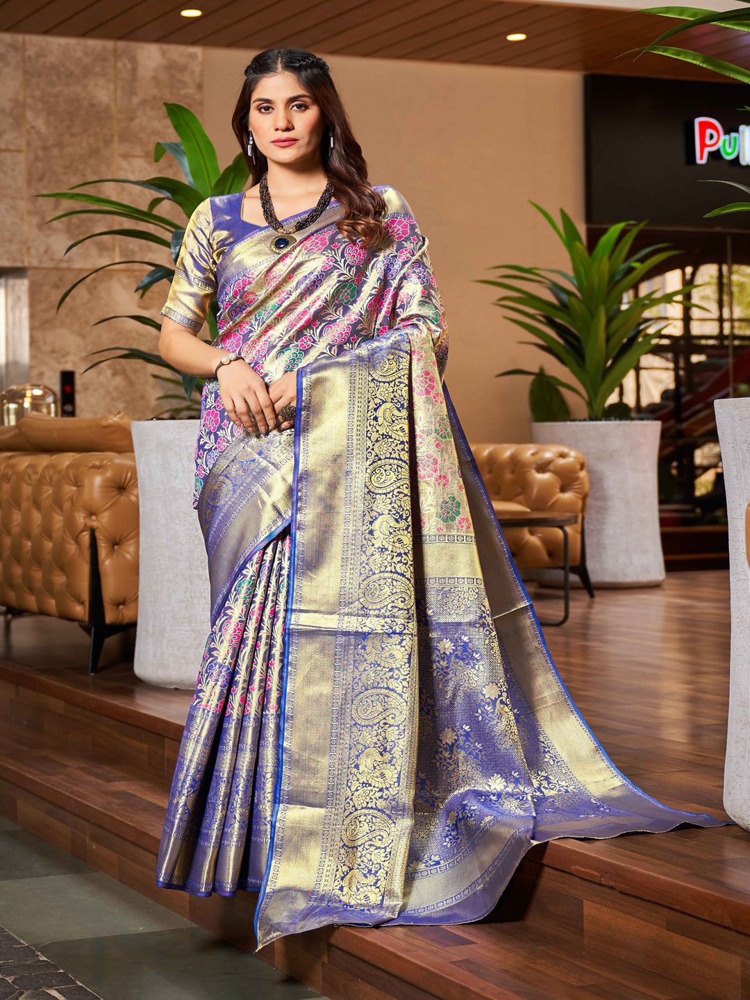 

Krimmple Woven Design Zari Saree, Blue