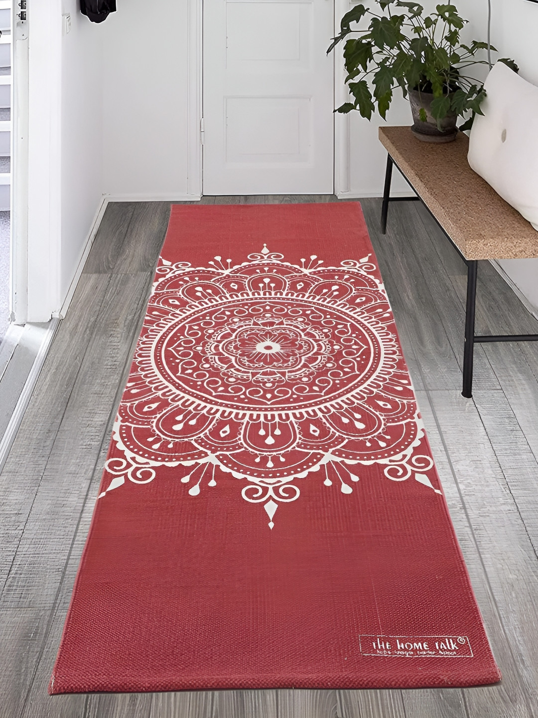 

THE HOME TALK Red & White Ethnic Motifs Printed Cotton Yoga Mat