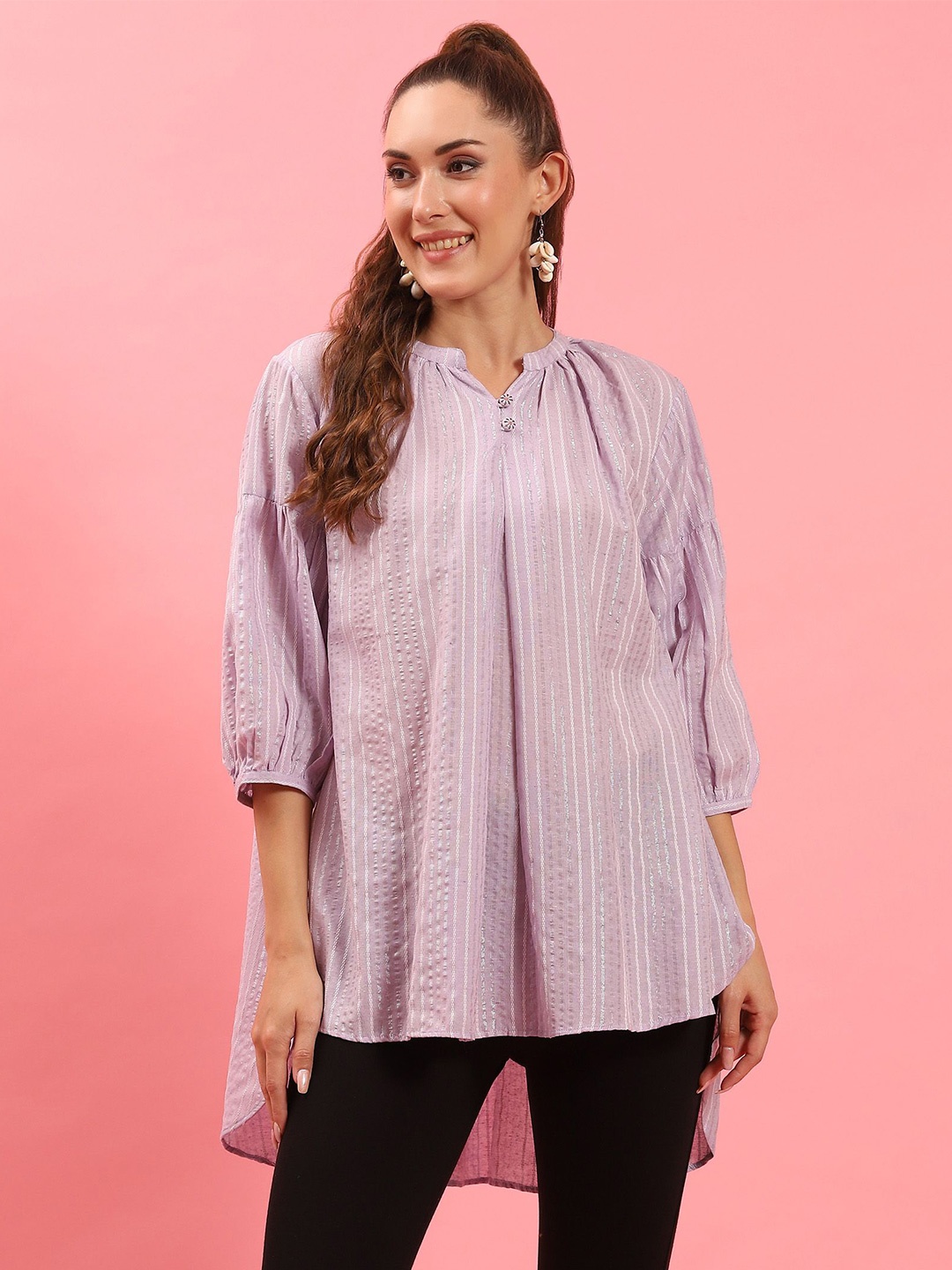 

Shree Mandarin Collar Striped Tunic, Lavender