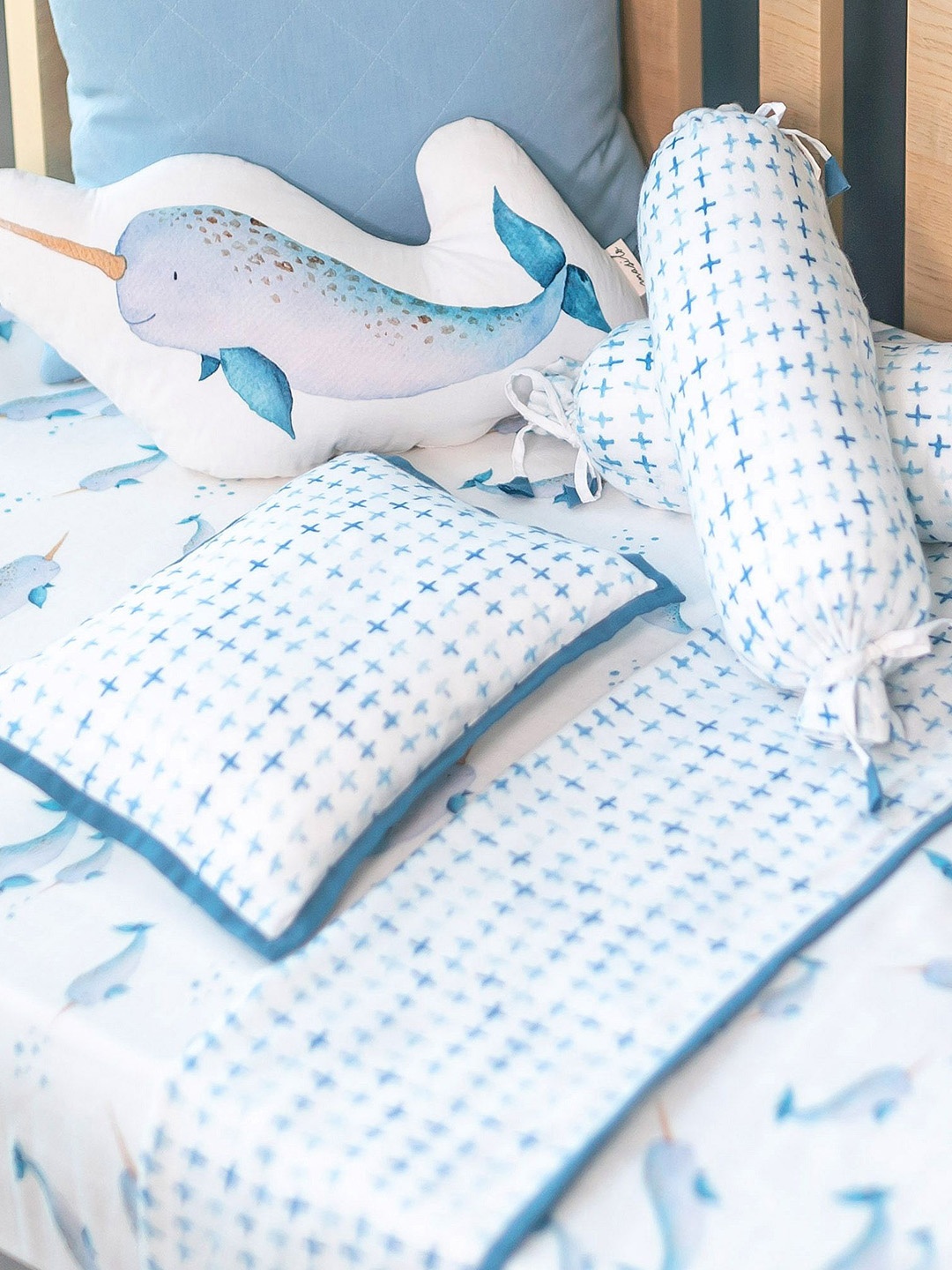 

Masilo Blue & White Printed Baby Bed Sets