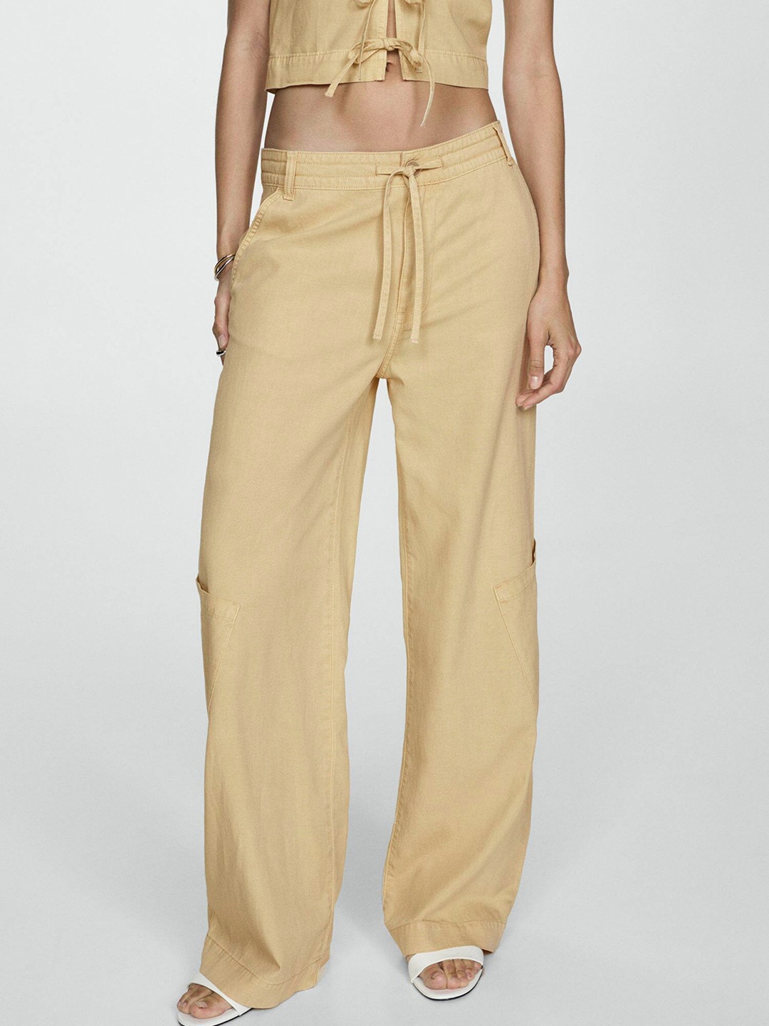 

MANGO Women Straight Fit Trousers, Khaki