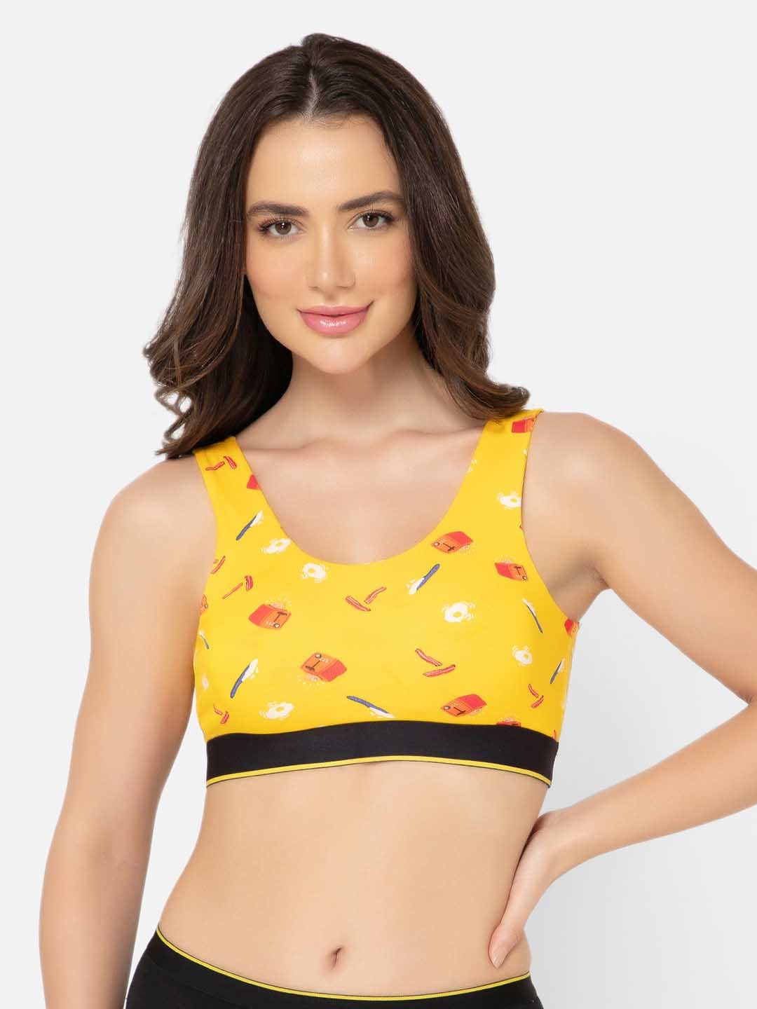 

bummer Printed Non Padded Moisture Wicking Rapid-Dry Workout Sports Bra - Full Coverage, Yellow