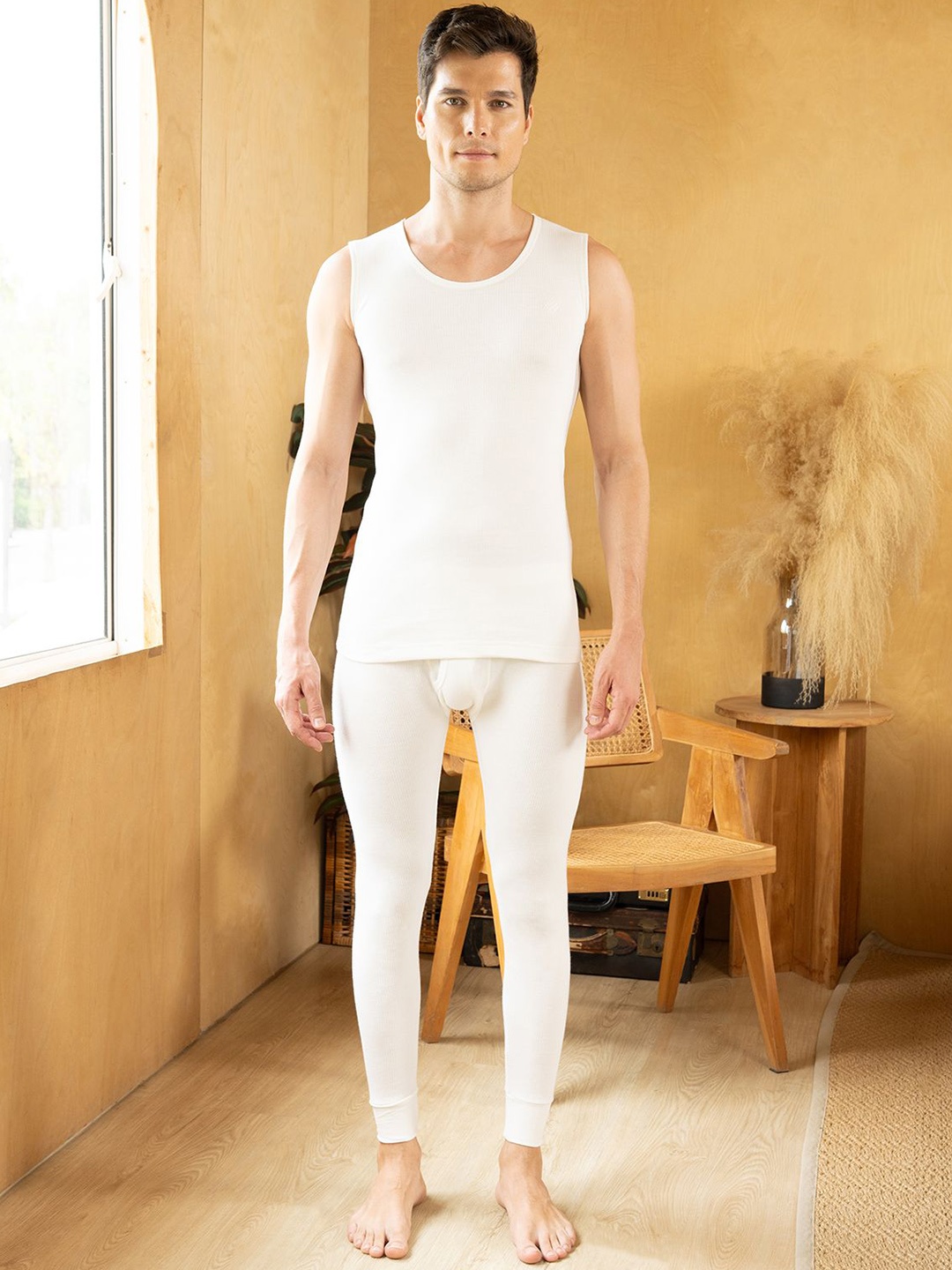 

ONN Ribbed Cotton Men Thermal Set, White