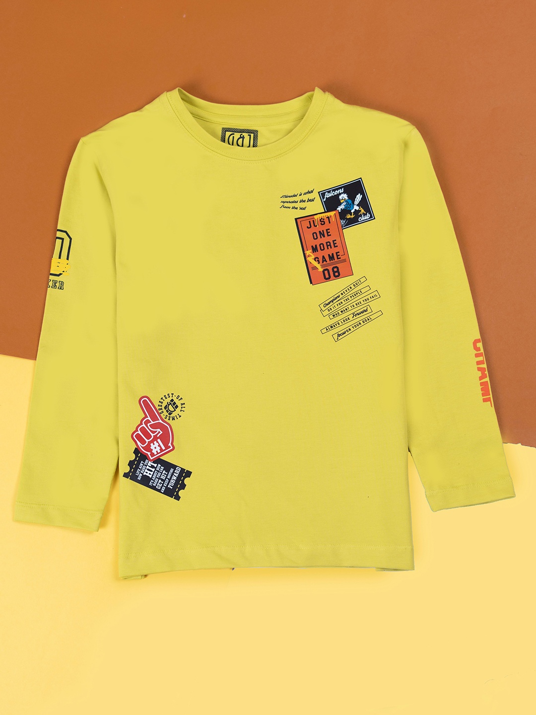 

Gini and Jony Boys Typography Printed Round Neck Cotton T-shirt, Lime green