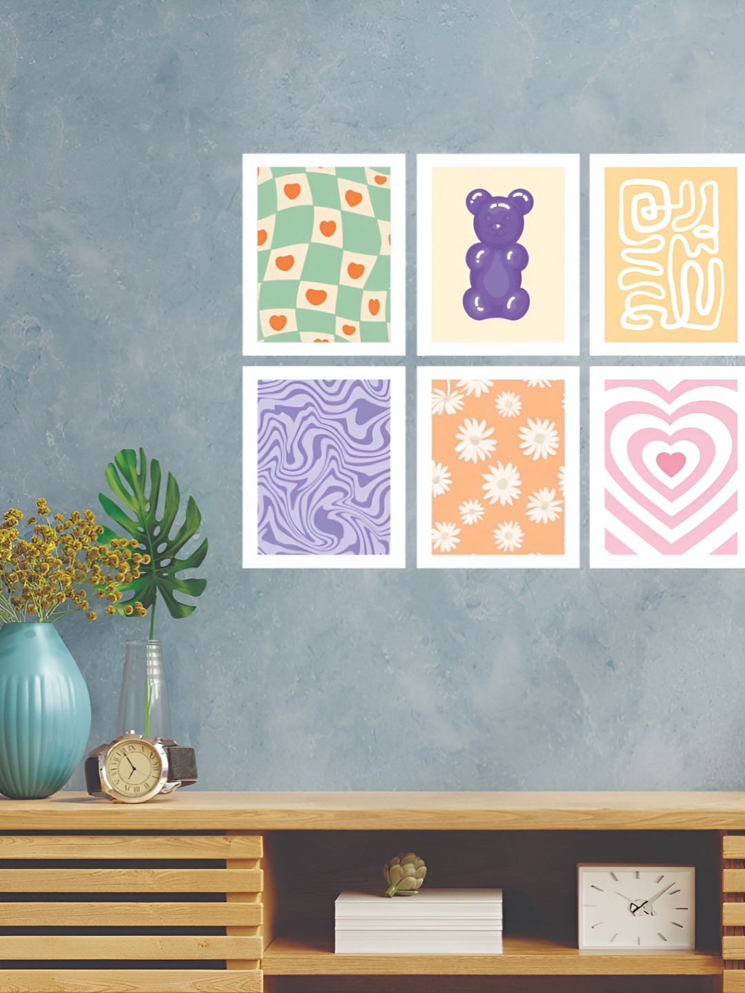 

CVANU White & Green Printed 6 Pieces Self-Adhesive Wall Sticker