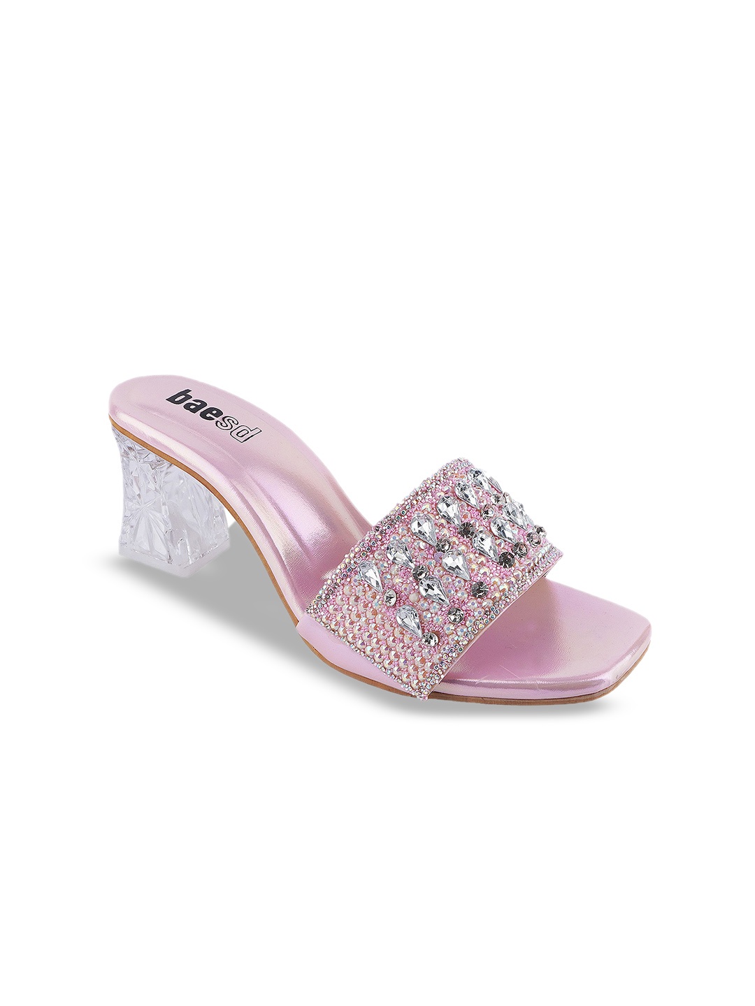 

BAESD Women Embellished Party Open Toe Block Heeled Sandals, Pink