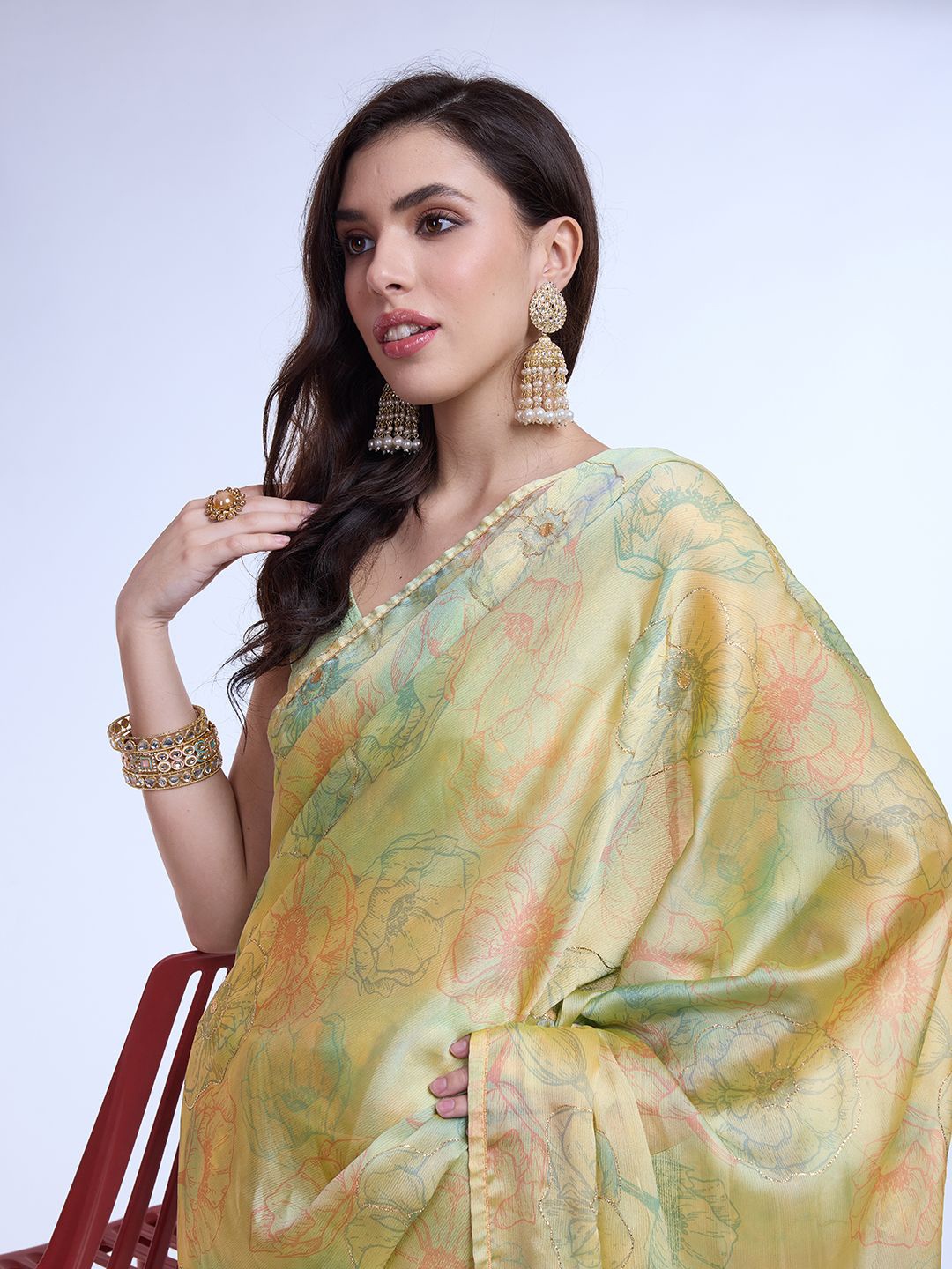 

Mitera Floral Printed Saree, Sea green