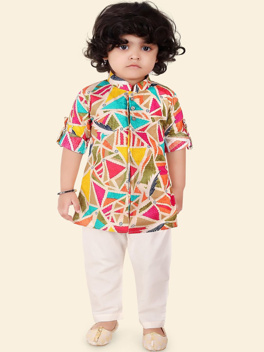 

Ethniks Neu-Ron Boys Printed Straight Pure Cotton Kurta with Pyjamas, Red