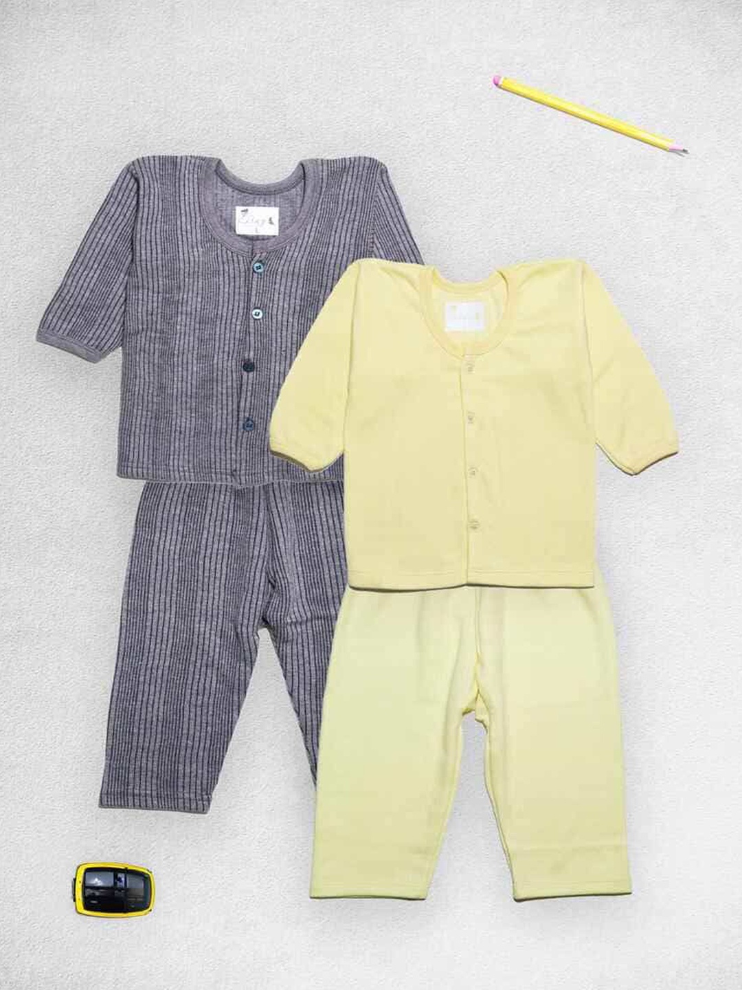 

Tiny Bugs Infants Pack Of 2-Ribbed Thermal Set, Yellow