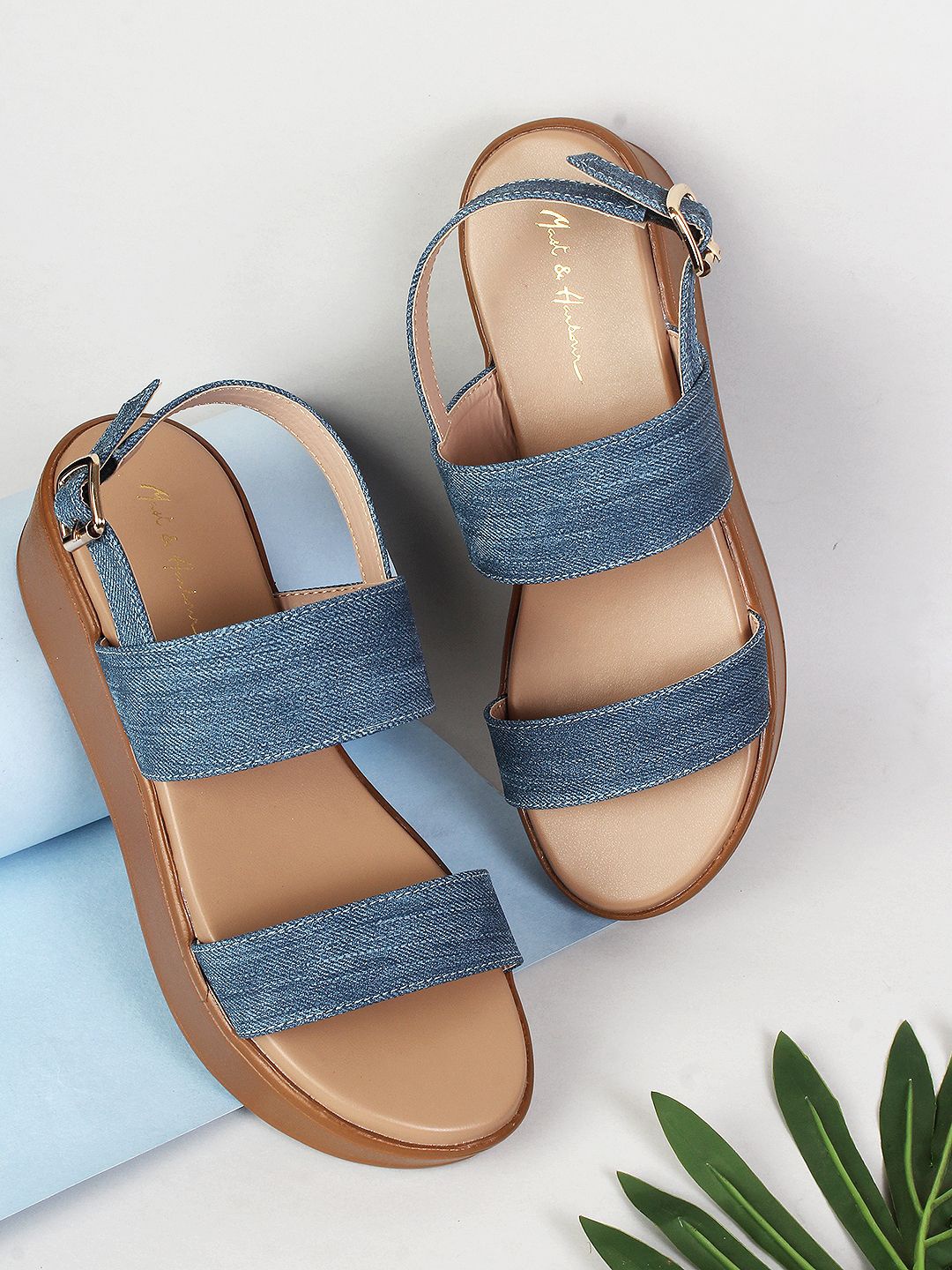 

Mast & Harbour Platform Heel Sandals with Buckles, Blue