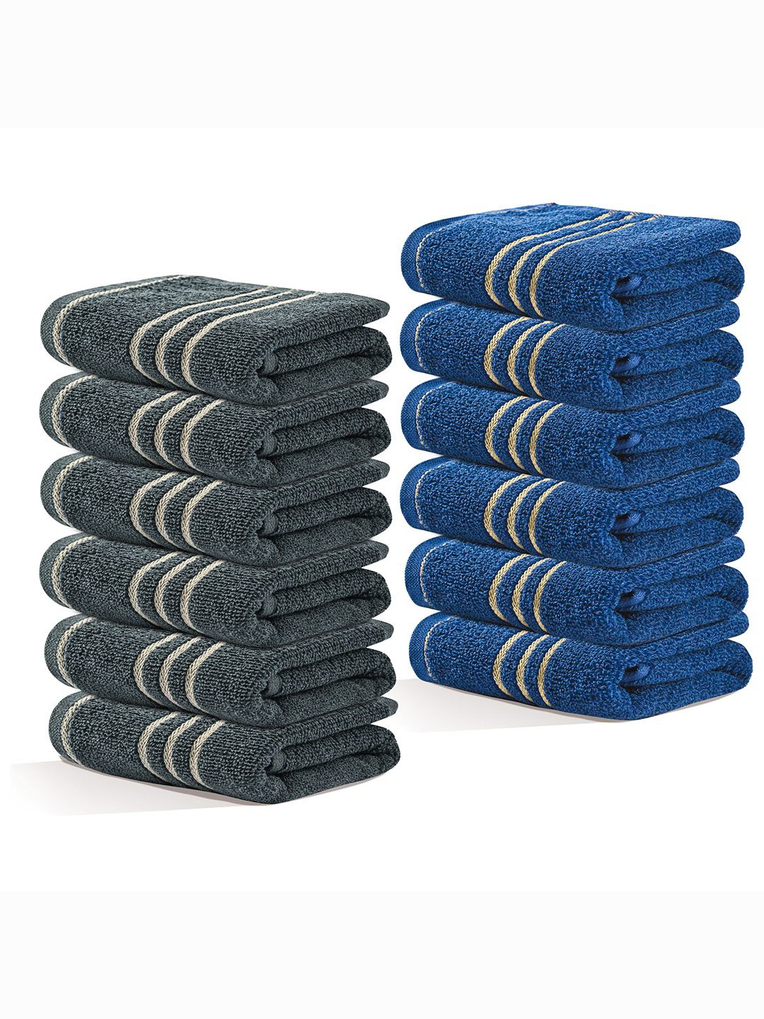 

Kuber Industries Grey & Blue 12 Pieces Striped Cotton 450 GSM Bath Towels