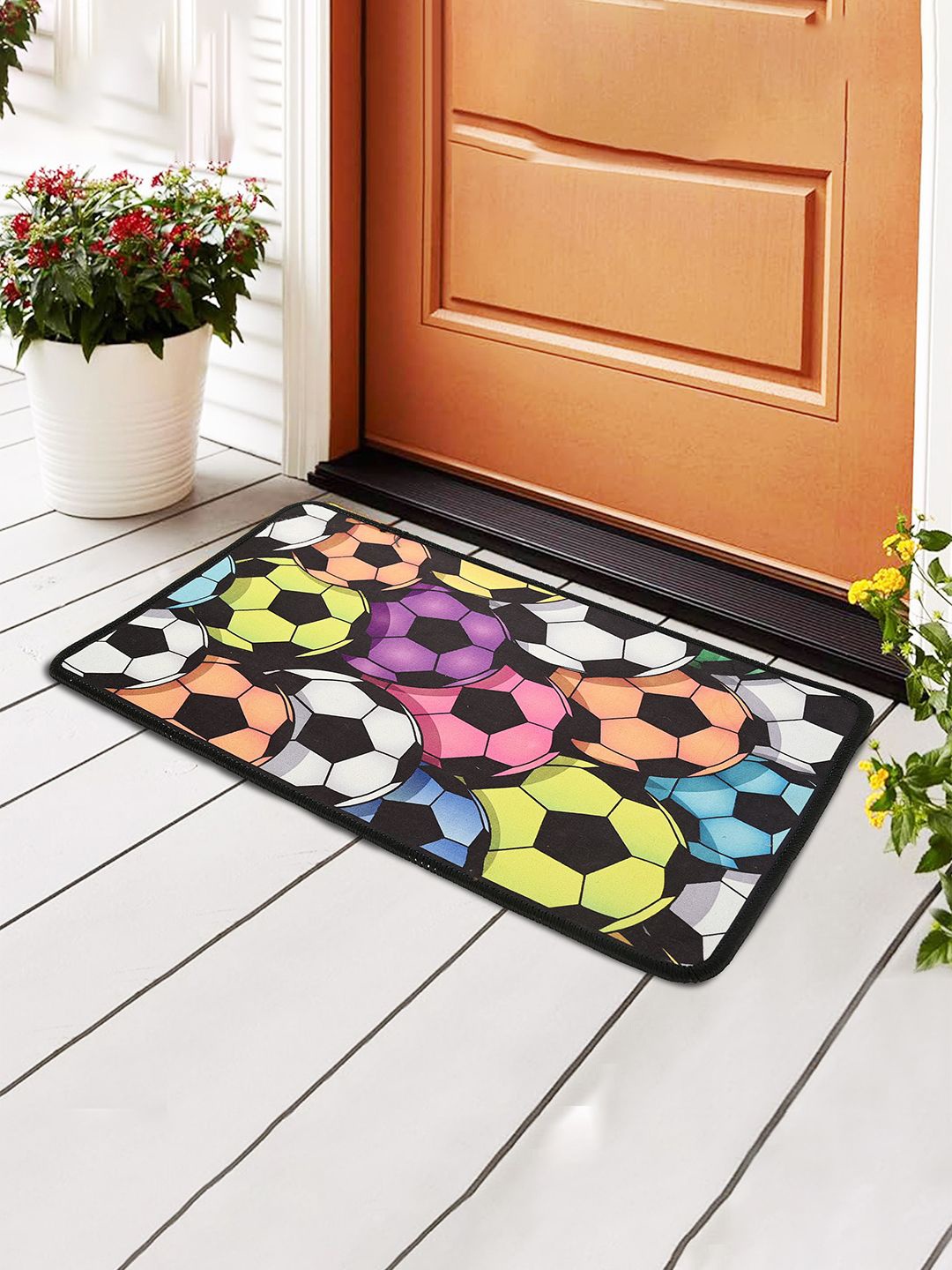 

Kuber Industries Black & Yellow Football Printed Anti Slip Bathroom Mat