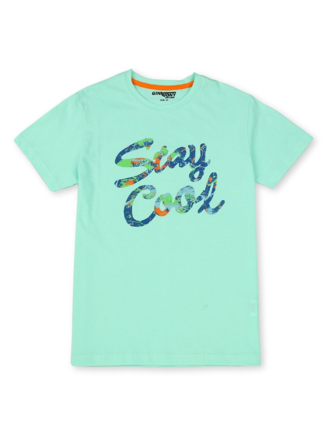 

Gini and Jony Boys Typography Printed Round Neck Cotton T-shirt, Turquoise blue