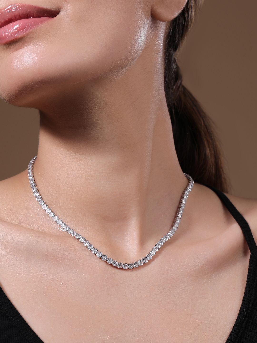 

Rubans Rhodium-Plated Statement Tennis Necklace with Cubic Zirconia, Silver