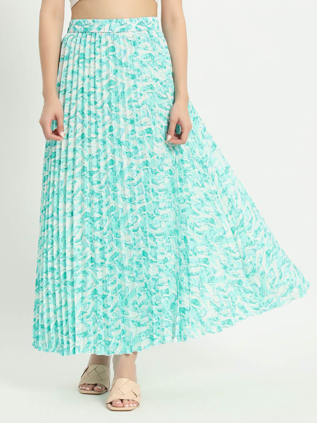 

OTABU Printed Flared Maxi Skirt, Green