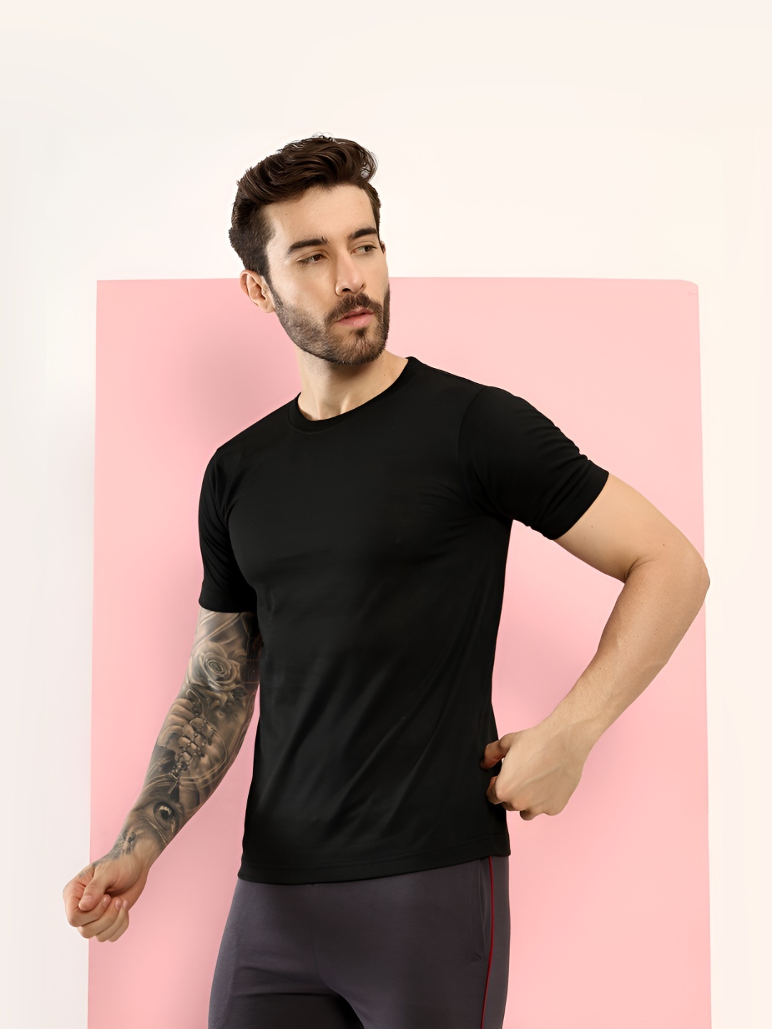 

T.T. Men Pack Of 3 Solid Round Neck Slim Fit T-shirts, Grey