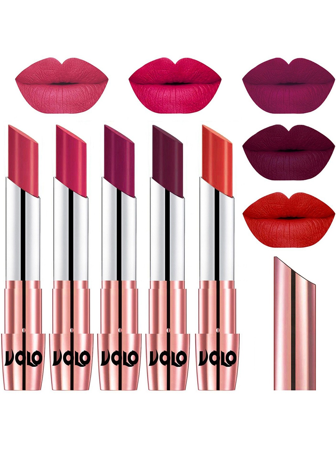 

VOLO Set Of 5 Creme Matte Lipstick - 3.5g Each - 41-44-45-47-49, Pink