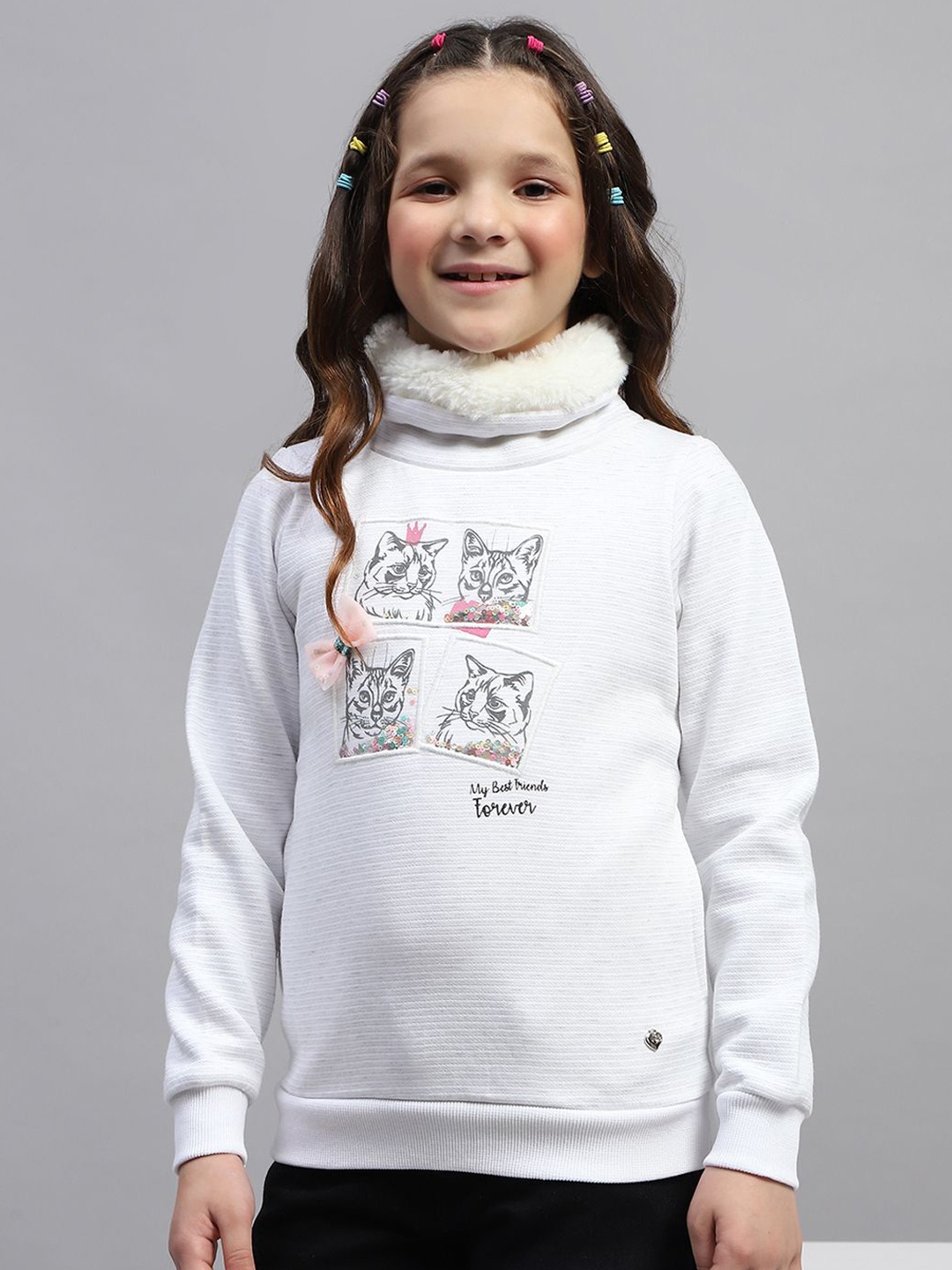 

Monte Carlo Girls High Neck Animal Printed Sweatshirt, White