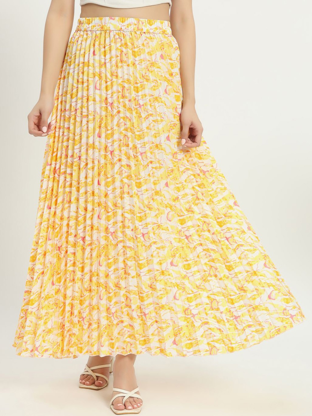 

OTABU Printed Flared Maxi Skirt, Yellow