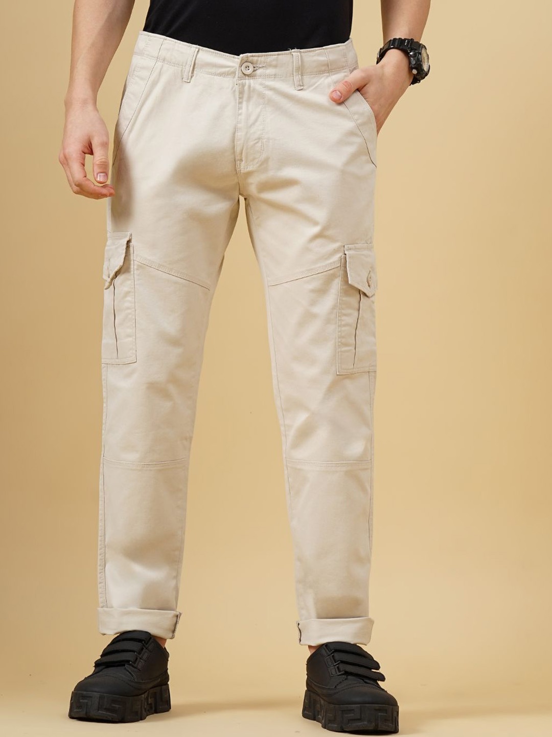

PAUL STREET Men Urban Slim Fit Cargo Trousers, Off white