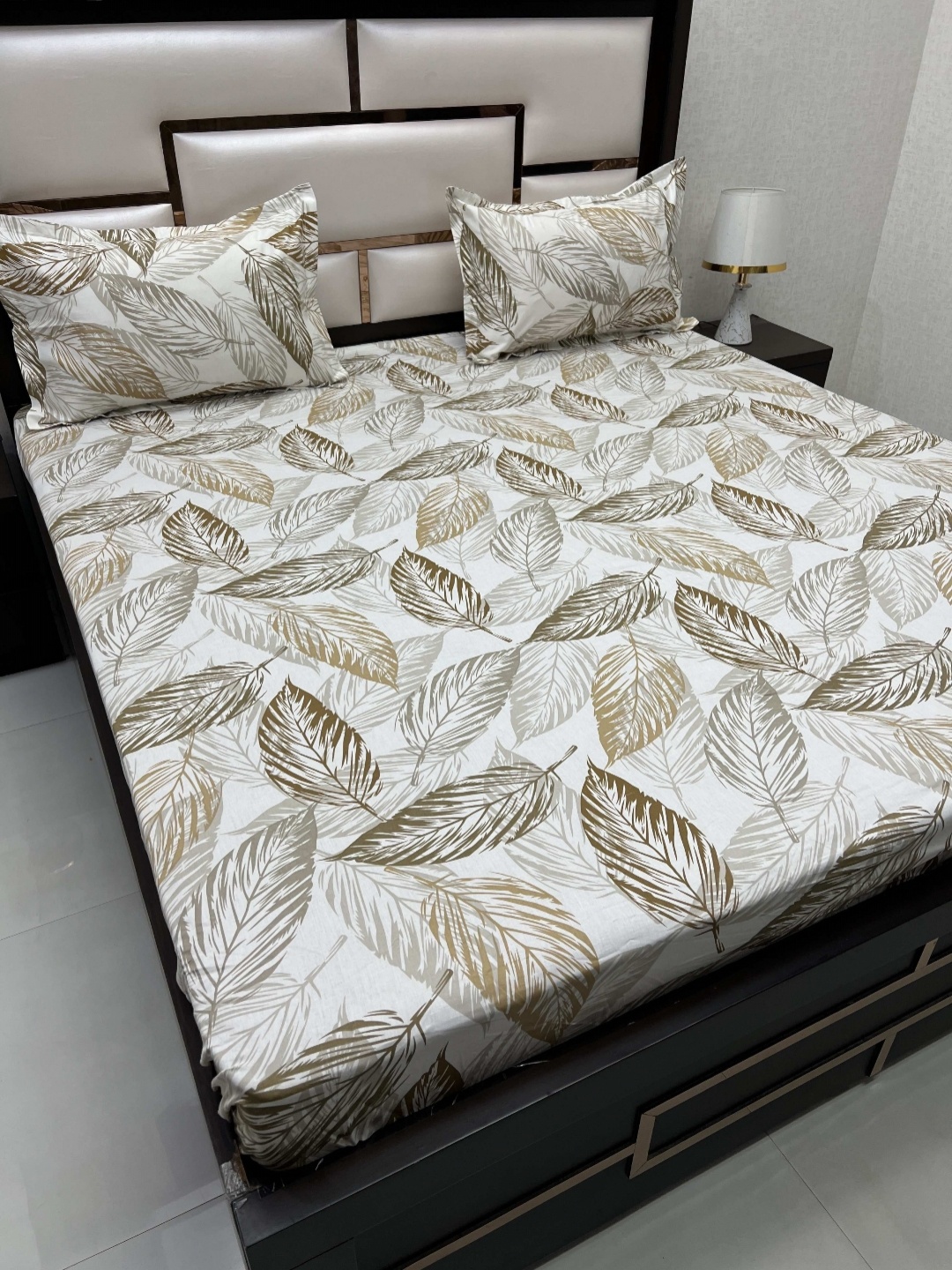 

Pure Decor White & Brown Floral 300 TC Cotton King Bedsheet with 2 Pillow Covers