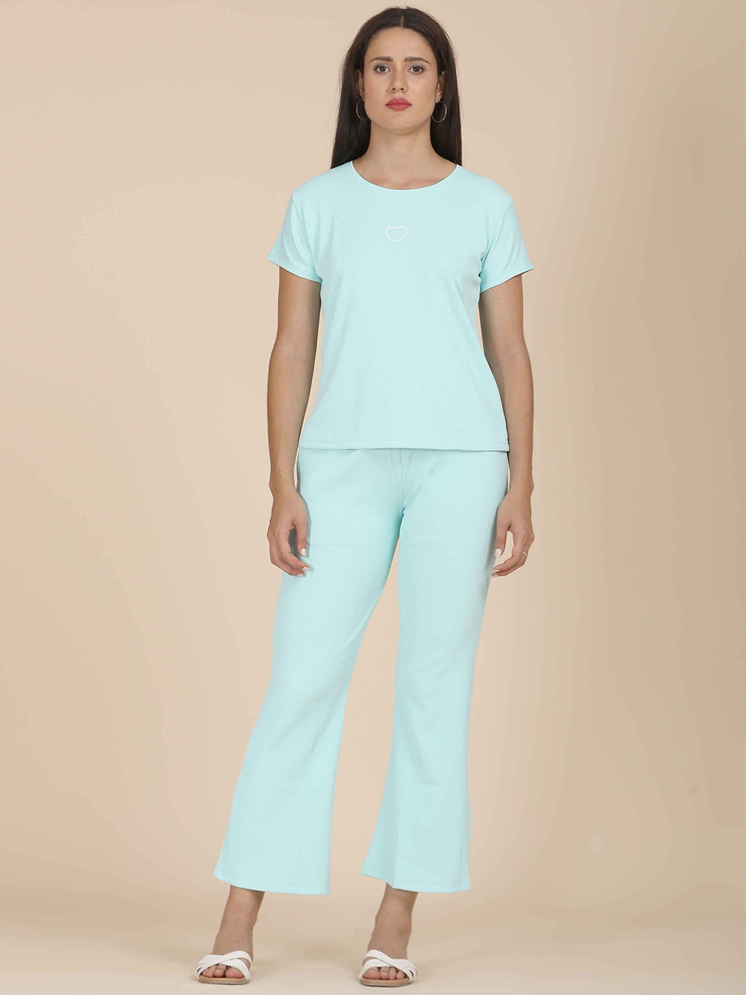 

GOLDSTROMS Women Printed Top With Trouser Short Sleeves Co-Ords, Blue
