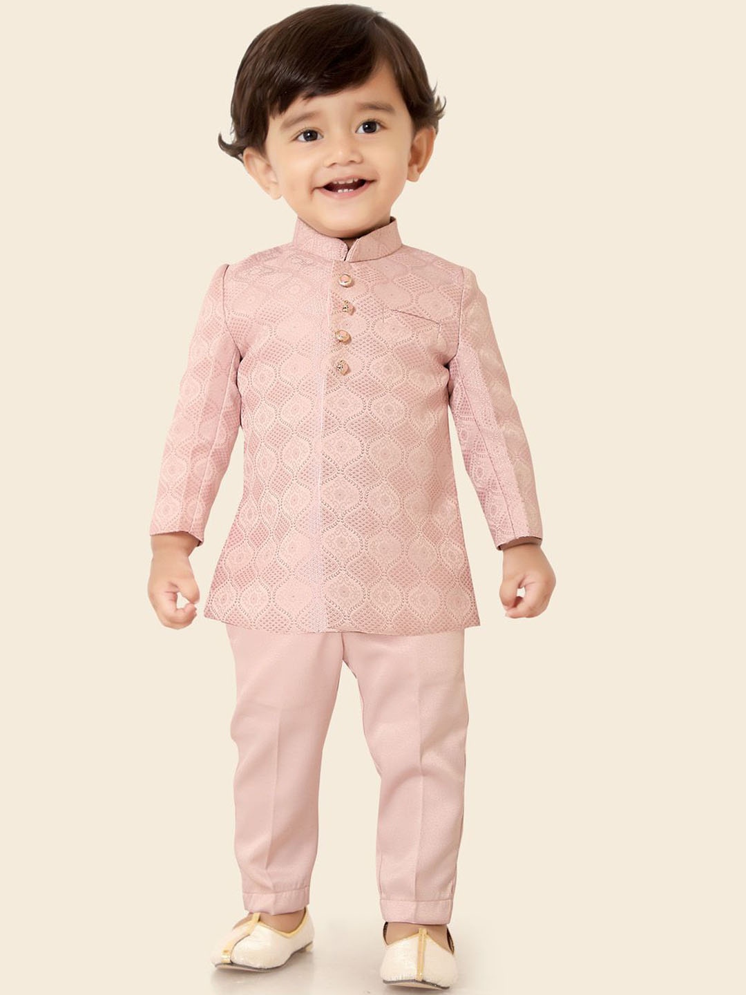 

Ethniks Neu-Ron Boys Woven Design Straight Chanderi Silk Kurta with Pyjamas, Pink