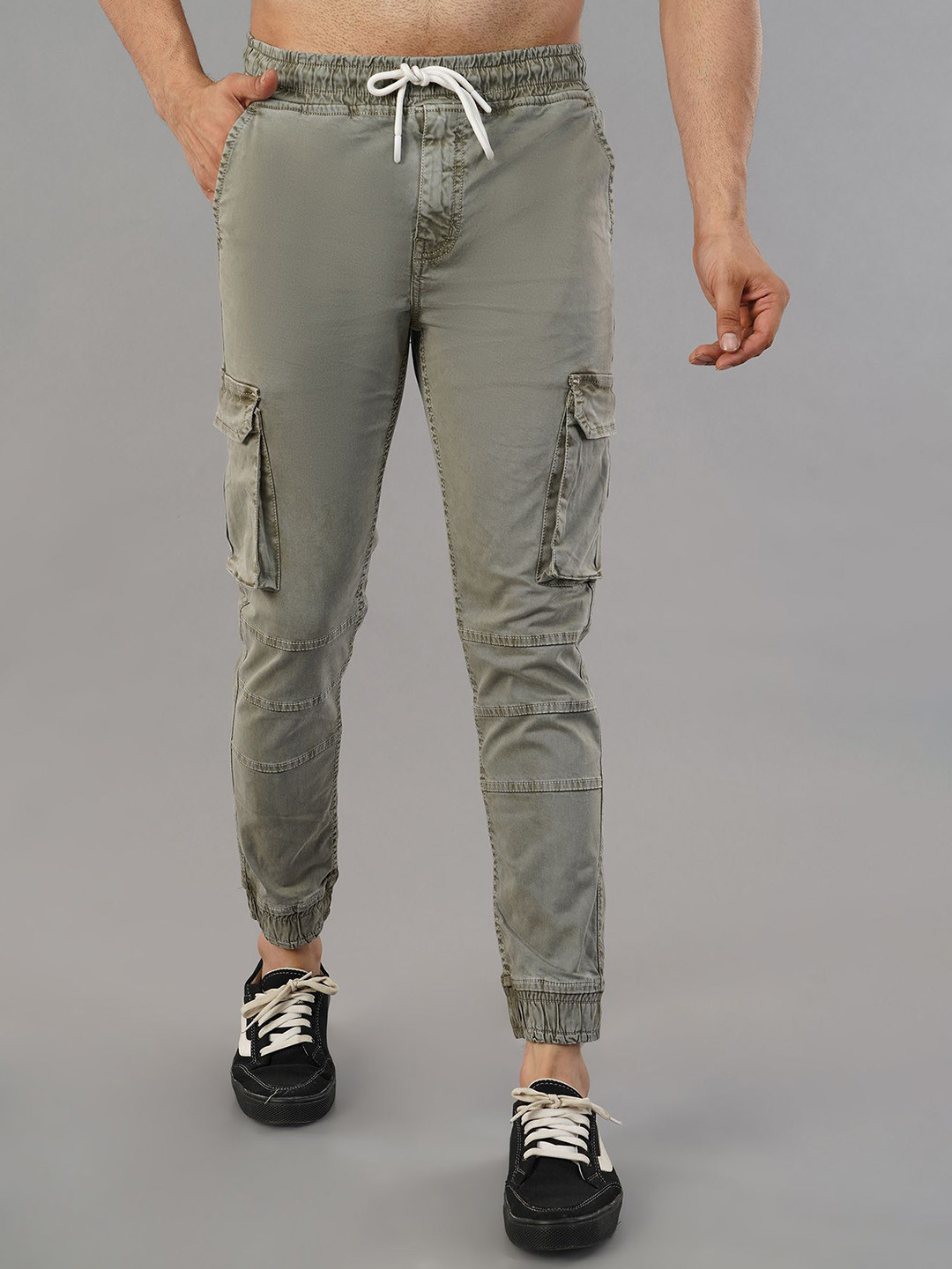 

MEGHZ Men Solid Comfort Jogger Light Fade Stretchable Jeans, Green