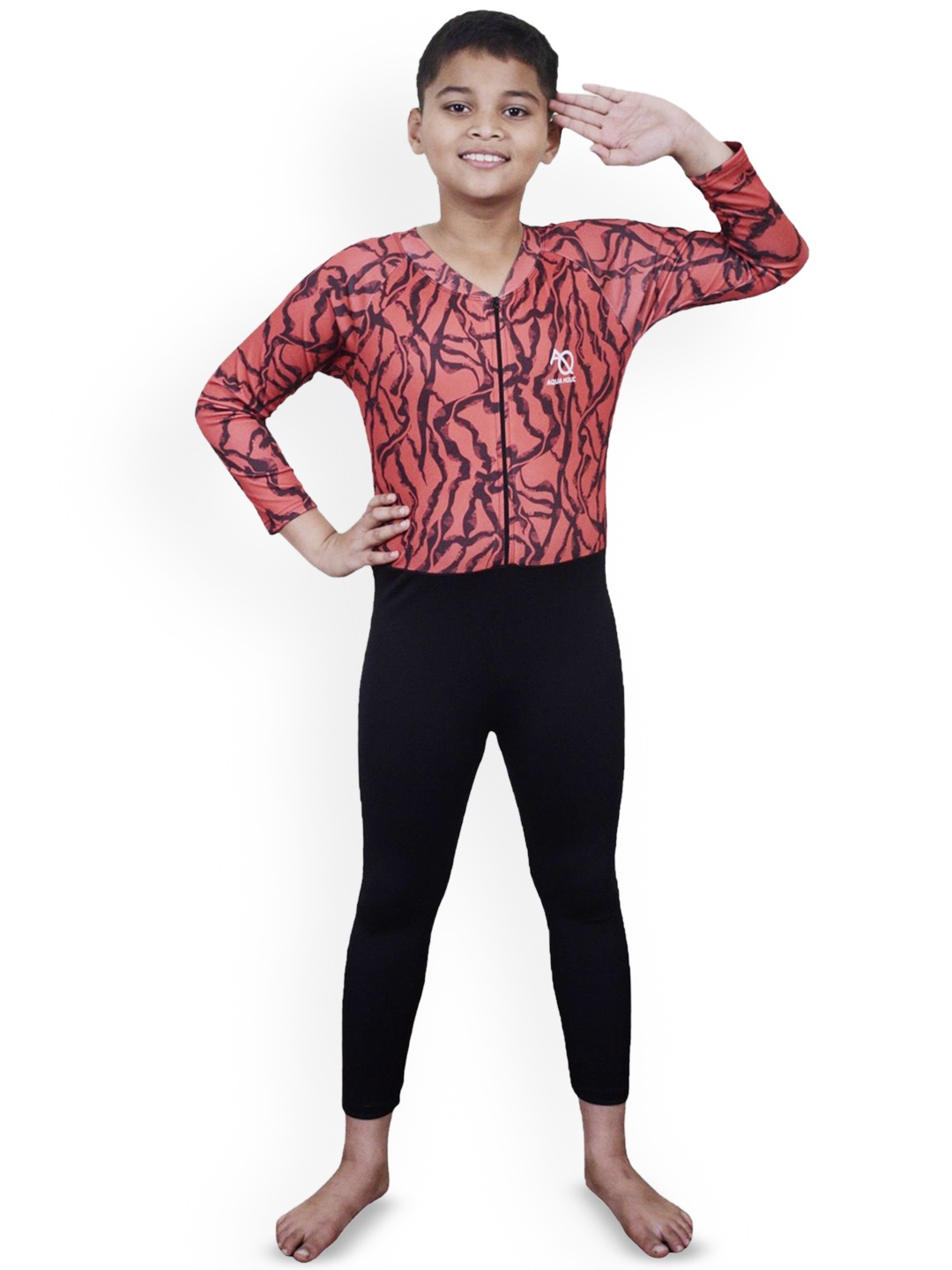 

Aqua Holic Boys Abstract Printed V-Neck Swimwear, Black