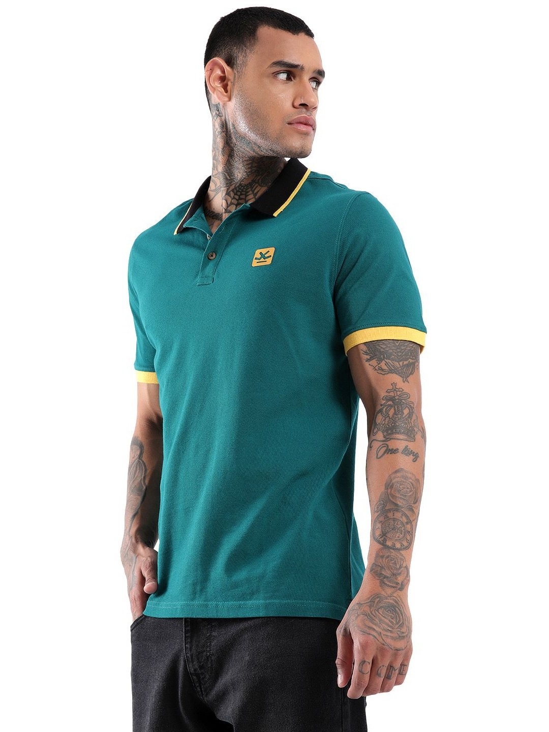 

WROGN Men Solid Polo Collar Pure Cotton Slim Fit T-Shirt, Blue