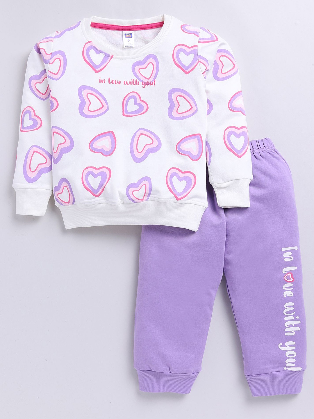 

Nottie Planet Girls Printed Round Neck Sweatshirt With Joggers, Lavender