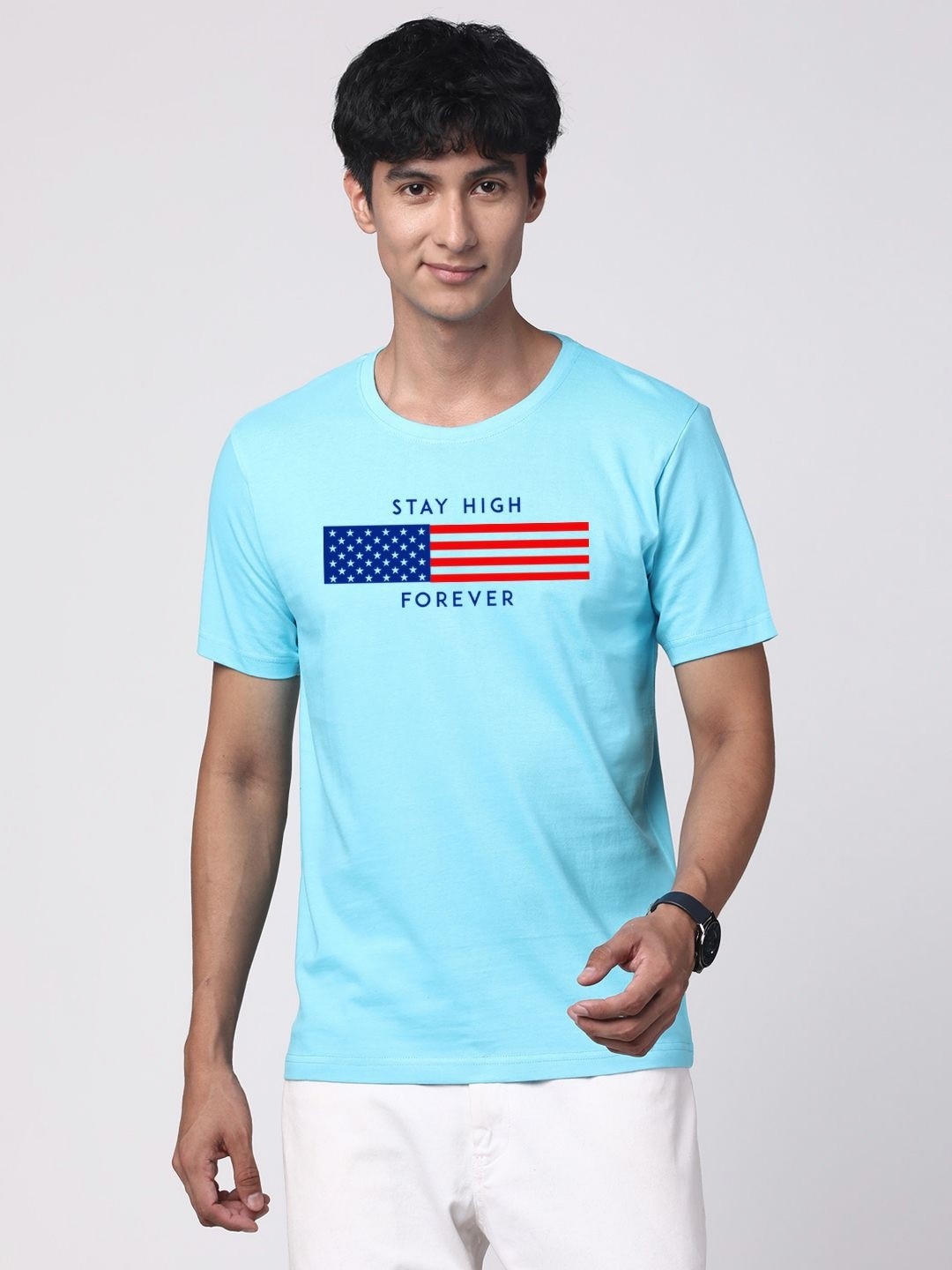 

ADRO Men Graphic Printed Round Neck T-shirt, Turquoise blue