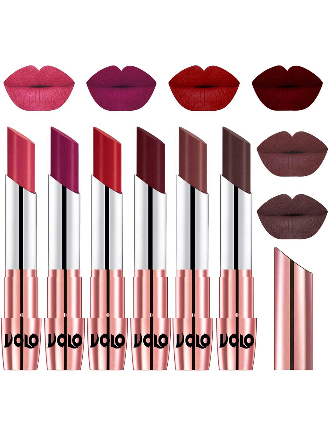 

Set Of 6 Creme Matte Lipstick-Pink03-Magenta05-Tomato Red08-Maroon-Coffee-Chocolate, Multi