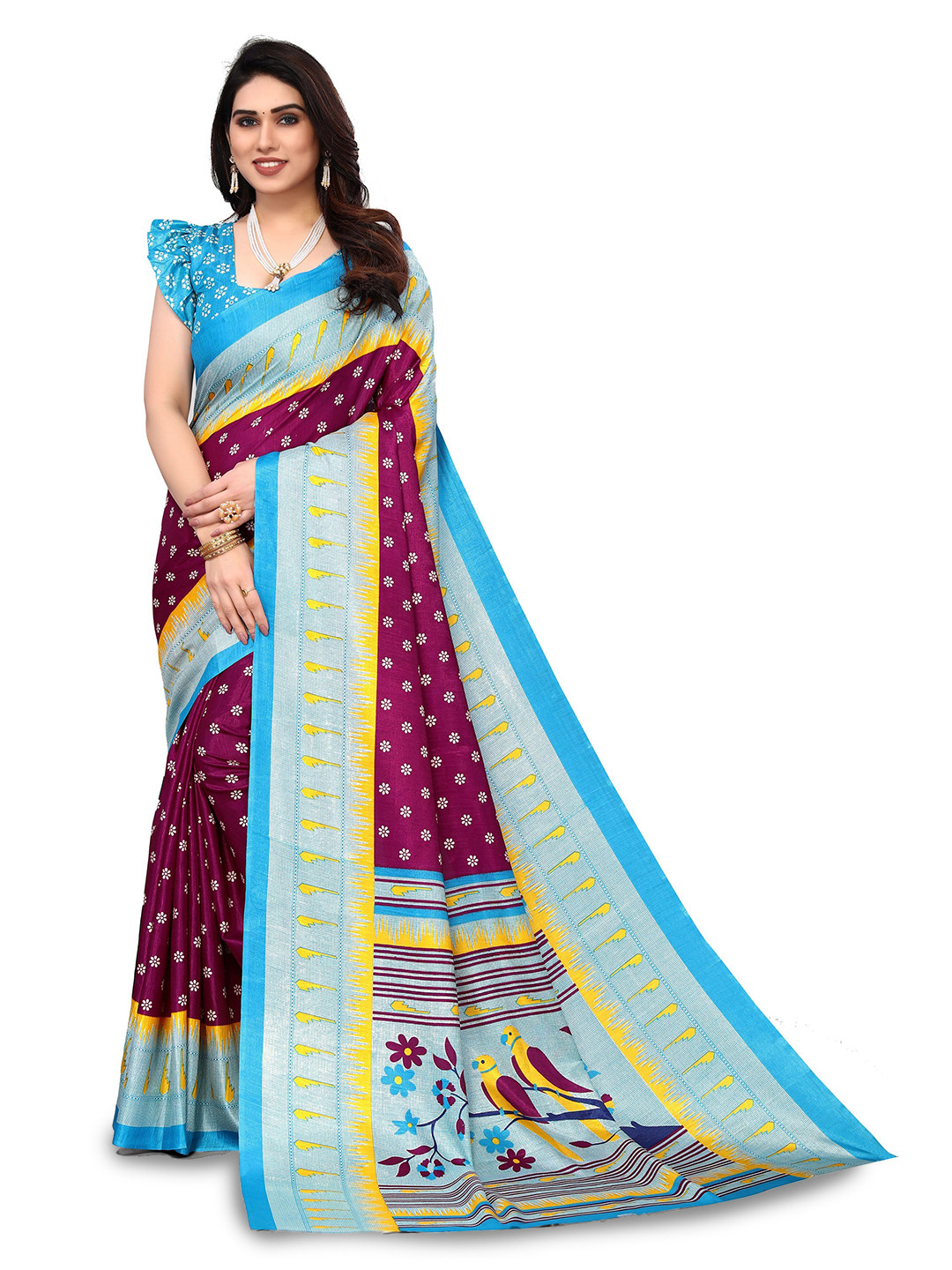 

VIRICA Floral Printed Saree With Blouse Piece, Brown