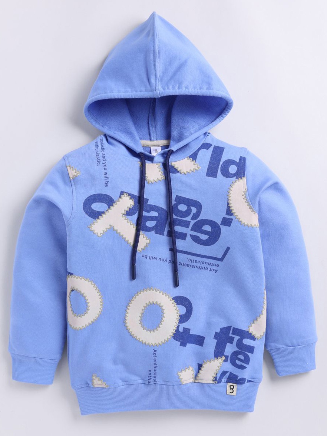 

Ginie Boys Typography Printed Hooded Sweatshirt, Blue