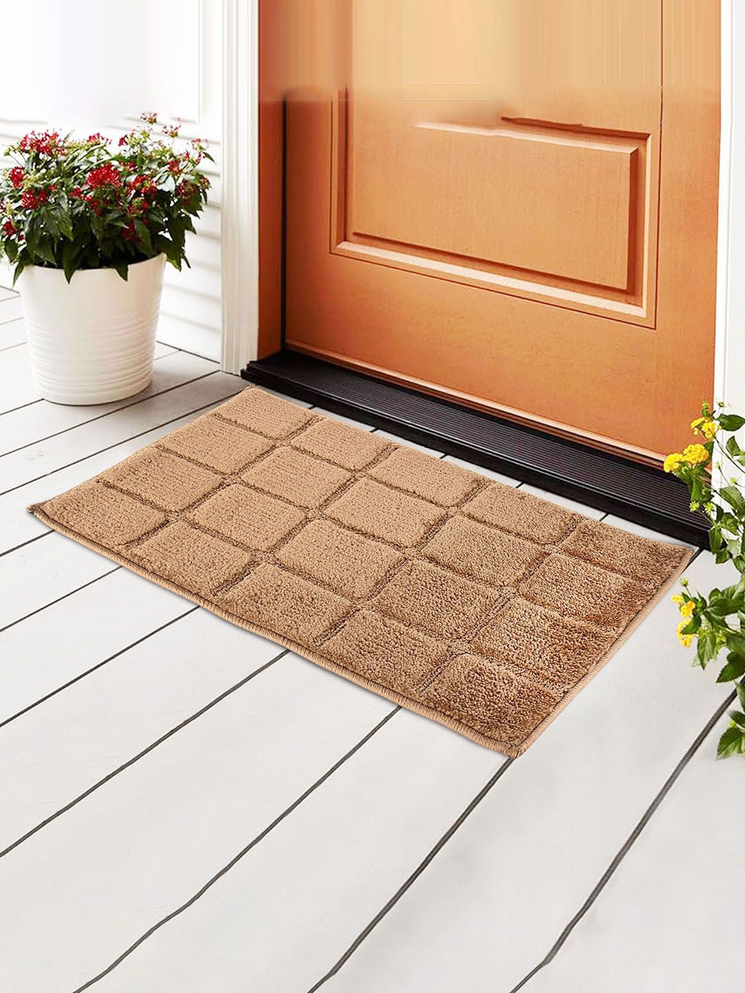 

Kuber Industries Brown Checked Anti Skid Door Mat